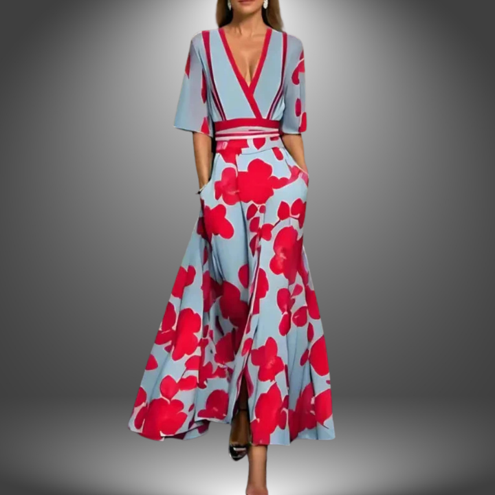Savanna | Elegant floral maxidress with V-neck