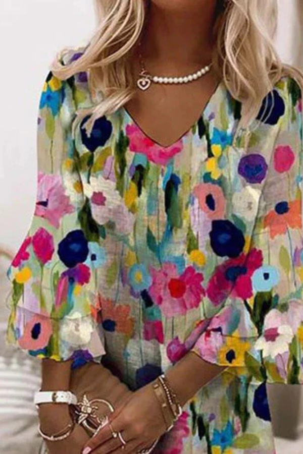 Tabitha | Romantic Floral Print V-Neck Mini Dress