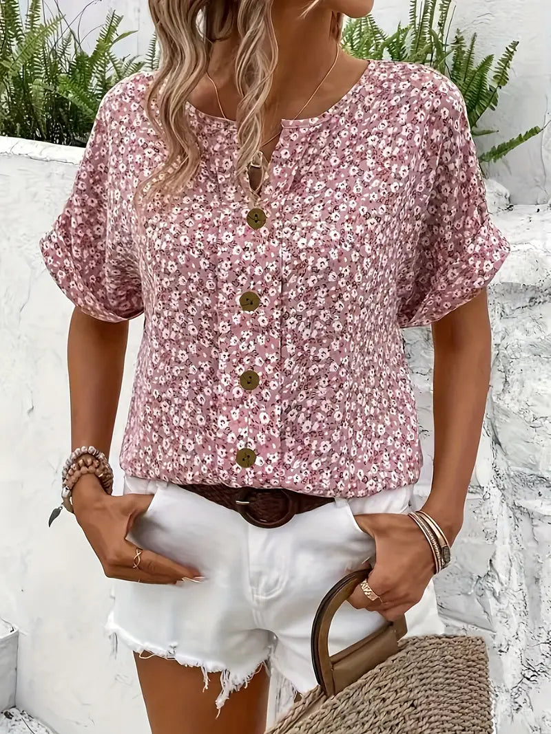 Tressa | Button-Front Floral Blouse