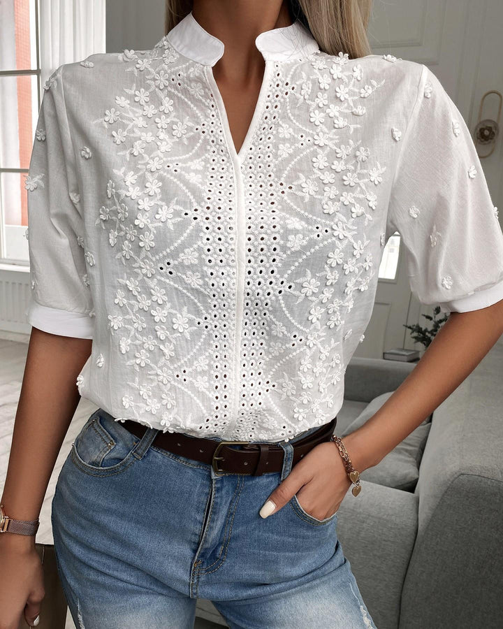 Enid | Embroidered Button-Front Blouse