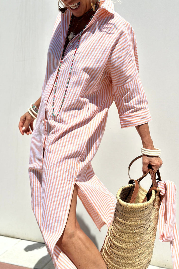 Janette | Elegant Striped Shirt Dress