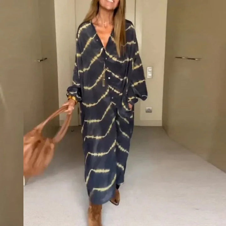 Lina™ - Long Sleeve Striped Print Dress